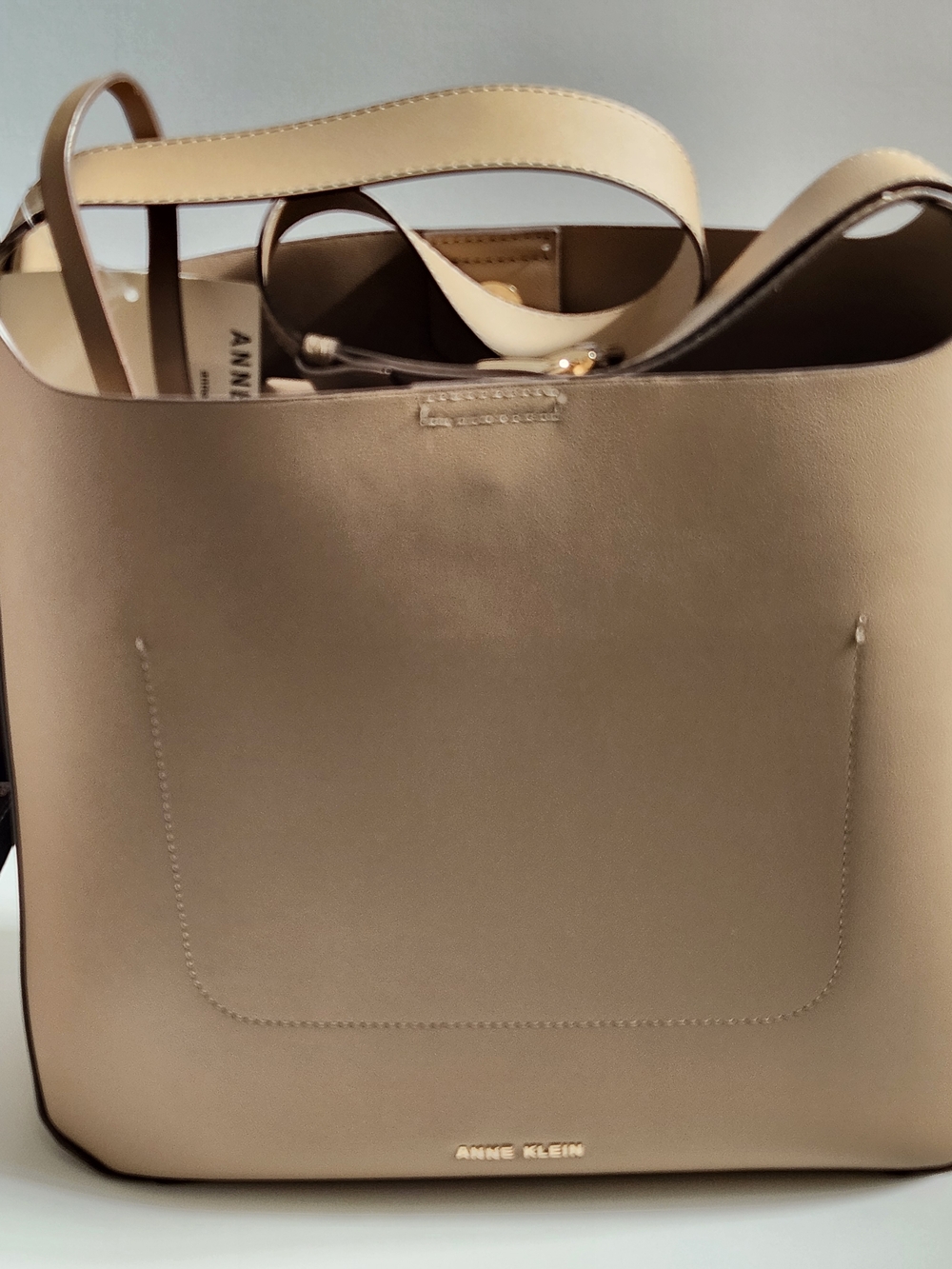 Anne Klein Beige Two-Tone Faux Leather Tote